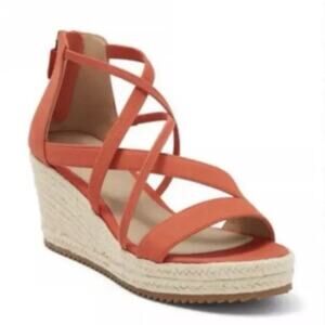 Eileen Fisher Wanda Espadrille Sandals Size 11 Wedge Strappy Leather Orange Tan